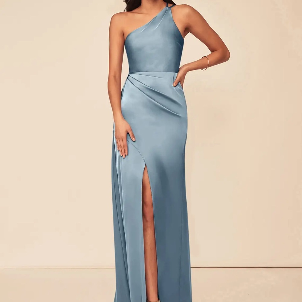 Azazie One-Shoulder Dusty Blue Dress